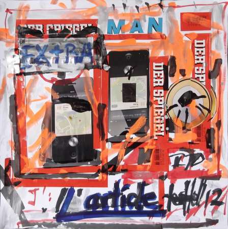 ter Hell · <strong>L'article</strong> [The article] · title sheet for the collage series 2012–2018 · 100 x 100 cm · mixed media