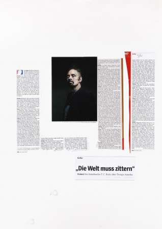 ter Hell · <strong>Die Welt muss zittern</strong> [The world must tremble] · from the collage series 'L'article' · SpiegelBox 3 (2016–2017) · 65 x 45 cm